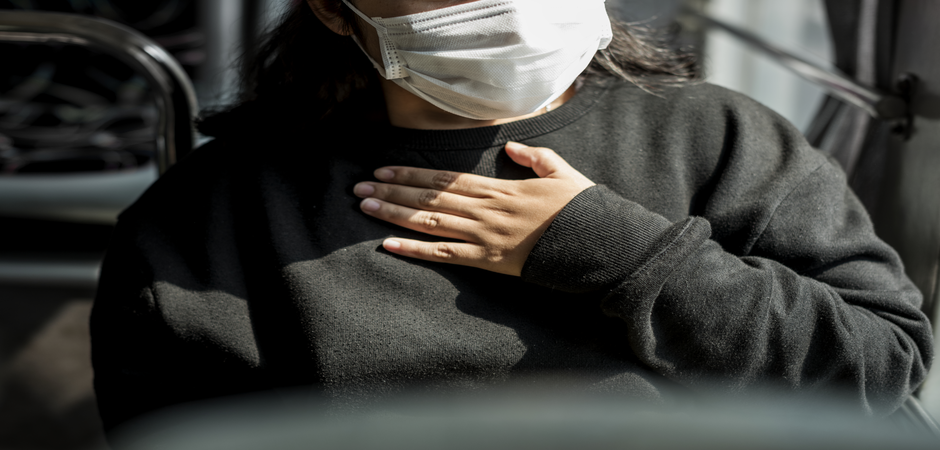 sick woman mask having difficulty breathing during coronavirus pandemic 1